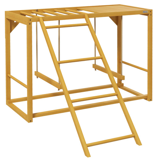 pawHut Large Outdoor/ Heavy-Duty Natural Wood Chicken Coop Play with Swings & Ladder - Multi-Level Climbing Frame for 3-4 Hens, Poultry Pen Accessory (Assembly Required) for backyard Chickens, Coop & Farm Use)