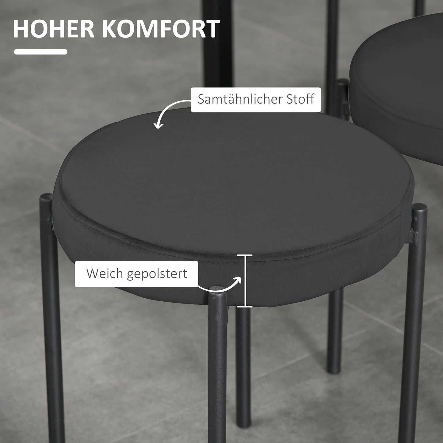 Eetkamerstoel – Stoel – Keukenstoel – Zitstoel – Stapelbare Stoel – Velvet Zitting – Metalen Poten – Compact 41,5x41,5x46 cm – Zwart