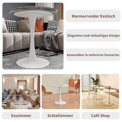 Salontafel – Koffietafel – Woonkamertafel – Bijzettafel – Ronde Tafel – Kunstmarmer Blad – Ø70 cm, Vintage Wit Met Donkergrijze Aders