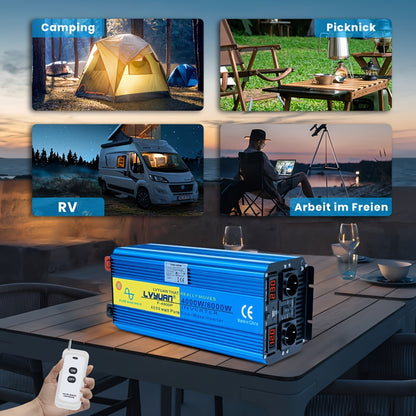 LVYUAN Pure Sine Wave 4000W Power Inverter, 4000W Rated Power Car Electronic Inverter, 8000W (Peak) Power Converter, Car Household High Power Outdoor Camping Emergency Backup Convert Highly Efficient And Stable Compatible Wit