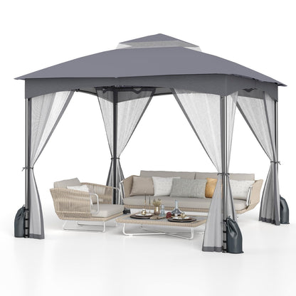 3 x 3 m Garden Gazebo with 4 Sandbags & 4 Mosquito Nets & Double Roof, Waterproof & Sturdy & Winterproof, Garden Tent with Hooks, Party Tent for Terrace & Garden (Gray)