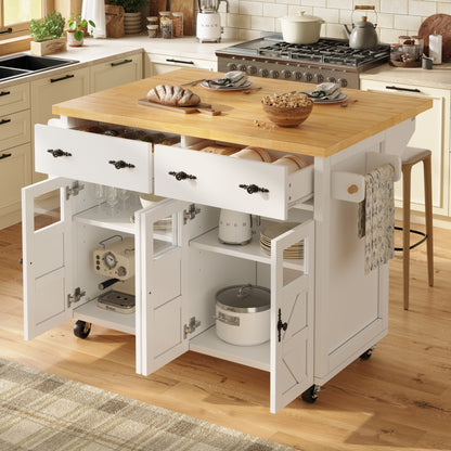 Sideboard – Keukeneiland – Serveerwagen – Opbergkast – Wandelwagen – Wit – Verstelbare Planken – Wieltjes Met Remmen