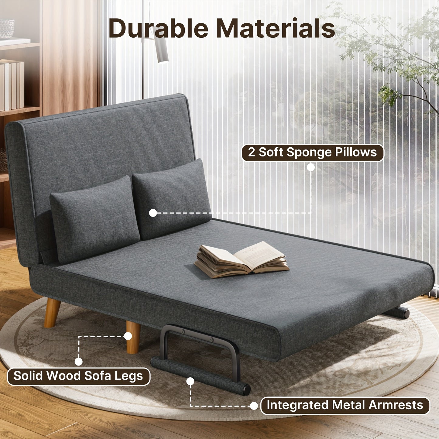 Zitzakbank – Slaapbank – Fauteuil – Sleeper Sofa – Bankbed – Lichtgrijs – 3-in-1 Multifunctioneel – 6-Posities Verstelbare Rugleuning