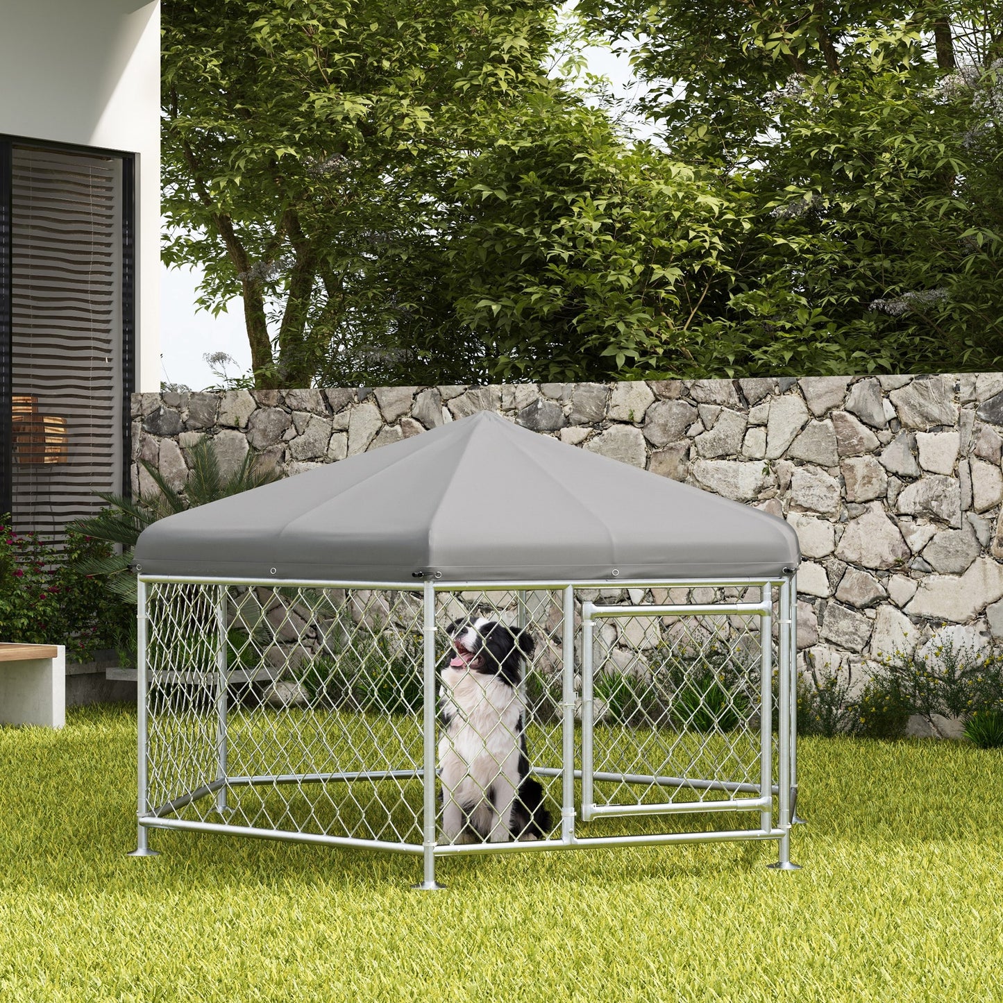 Buitenkennel Hond – Hondenren – Hondenverblijf – Hondenhok – Buitenren – Waterafstotend Oxford-Dak – Gegalvaniseerd Stalen Frame