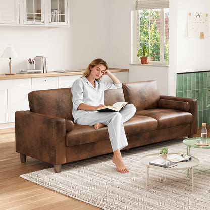 Modern 3-Seater Sofa Couch with Thick PU Leather Cushions & Pillows - -Assembly Wide, Sturdy Frame Suitable for Living Room, Bedroom, Office - Spacious Contemporary Sofa for Families & for While Back (Assembly Required)