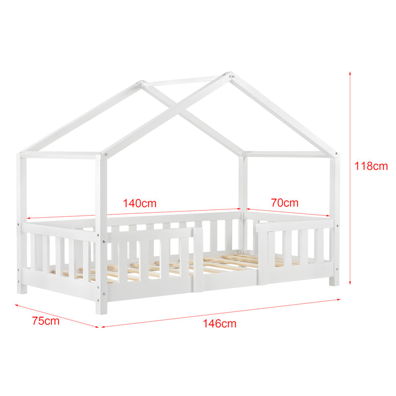 Kinderbed – Kinderbedden – Eenpersoonsbed – Hoogslaper – Stapelbed – Huisvormig Design – Valbeveiliging – Grenenhout – 140x200 cm