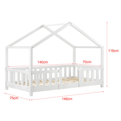 Kinderbed – Kinderbedden – Eenpersoonsbed – Hoogslaper – Stapelbed – Huisvormig Design – Valbeveiliging – Grenenhout – 140x200 cm