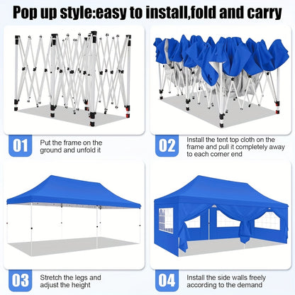 Feesttent – Partytent – Paviljoen – Tuintent – Pop-up Tent – 3,05x6,1 m – Waterdicht en UV-bestendig – Hoogte Verstelbaar met 6 Zijwanden