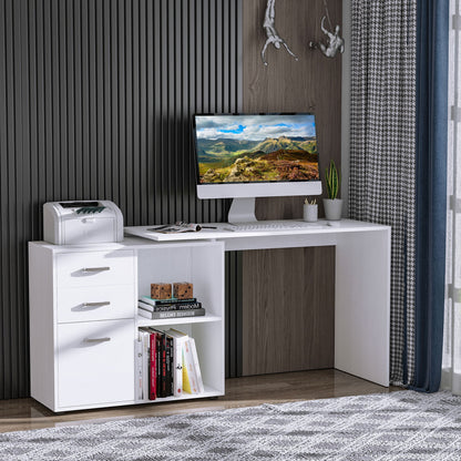 Hoekbureau – Computerbureau – Bureautafel – Modulair Bureau – Eettafel – MDF Wit – 2 Configuraties – 3 Lades & 2 Open Vakken