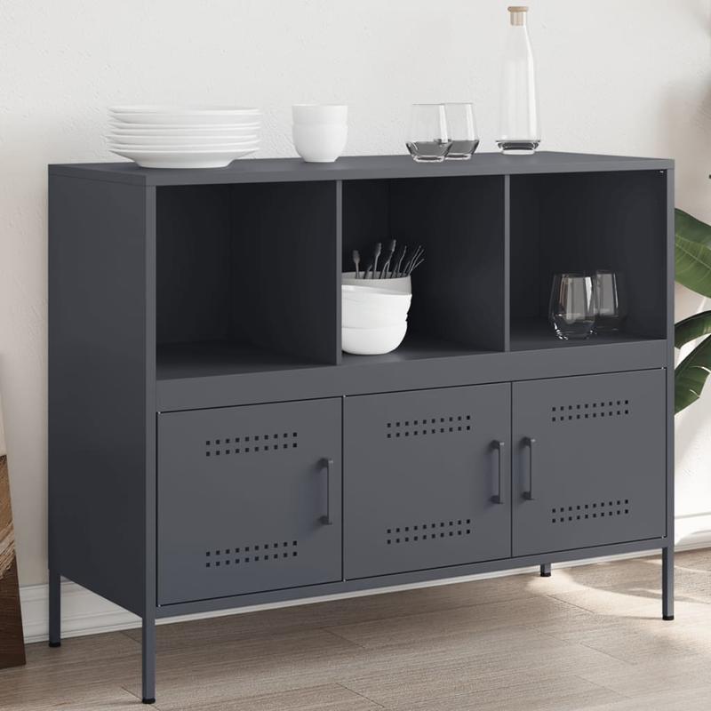 Anthracite-Colored Steel Sideboard Measuring 100.5X39X79 Cm, Practical And Detachable.