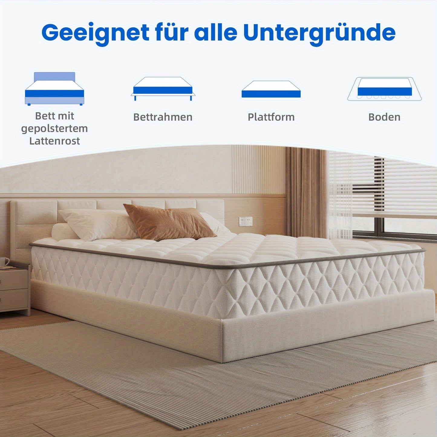 Carroltt Mattress 90x200/140x200cm, Pocket Spring Mattress 7-zone, Height 22cm/25cm, (breathable), Spring Mattress with Fitted Sheet, Mattress for Adults