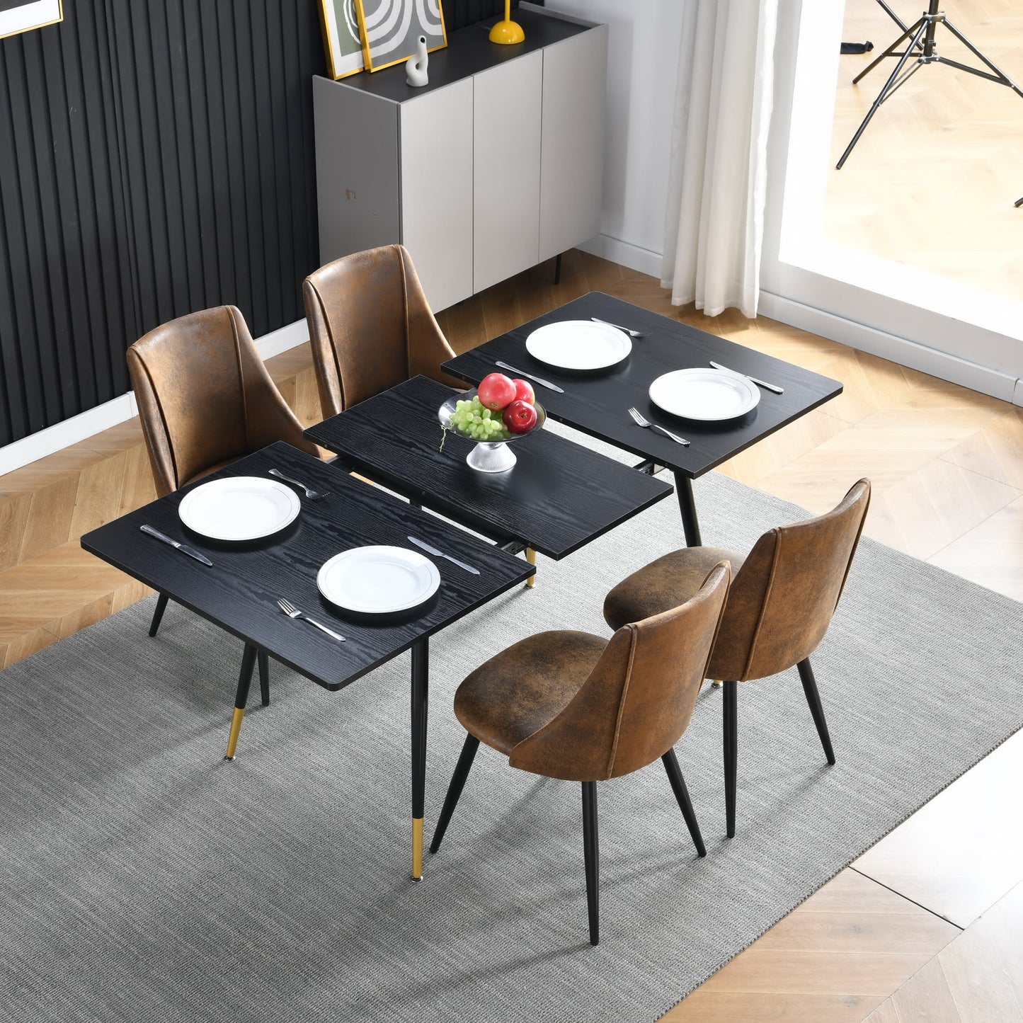 Uitschuifbare Eettafel – Tafel – Eetkamertafel – Uitklapbare Tafel – Industriële Eettafel – Voor 4-6 Personen – Stalen Frame Zwart-Goud – Anti-Roest & Waterbestendig