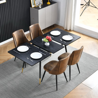Uitschuifbare Eettafel – Tafel – Eetkamertafel – Uitklapbare Tafel – Industriële Eettafel – Voor 4-6 Personen – Stalen Frame Zwart-Goud – Anti-Roest & Waterbestendig