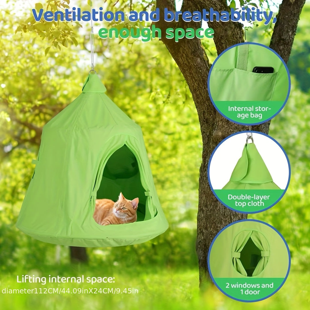 Hangmat voor Katten en Honden – Hangende Tent – Speeltent – Hangkussen – Camping Hangmat – Waterafstotend Oxford Polyester – Draaggewicht 150 kg – Opblaasbaar Kussen – Stevig IJzeren Frame – Grijs met Sterren