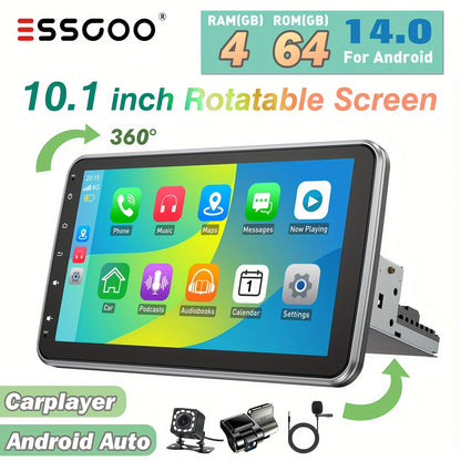 Single DIN Autoradio – Autoradio Met Draaibaar Scherm – Android Autoradio – Auto Multimedia Speler – Autoradio Met Camera – 10,1 Inch HD Touchscreen – Draadloos CarPlay & Android Auto