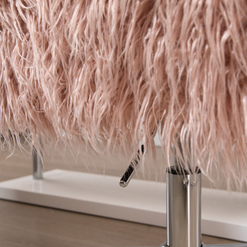 Bureaustoel – Bureaustoel met Armleuningen – Werkstoel – Kantoormeubilair – Roze Kunstvacht – Verstelbare Hoogte – Roestvrijstalen Frame – Zachte Pluche Bekleding