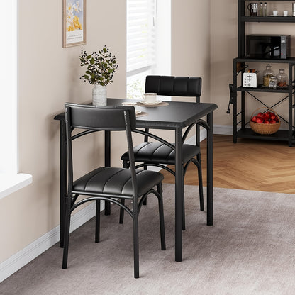 Eettafelset – Eettafel Met Stoelen – Dining Set – Keukentafel – Bistro Set – Zwarte MDF Tafel – Comfortabele Gestoffeerde Stoelen – Compact Ruimtebesparend Design