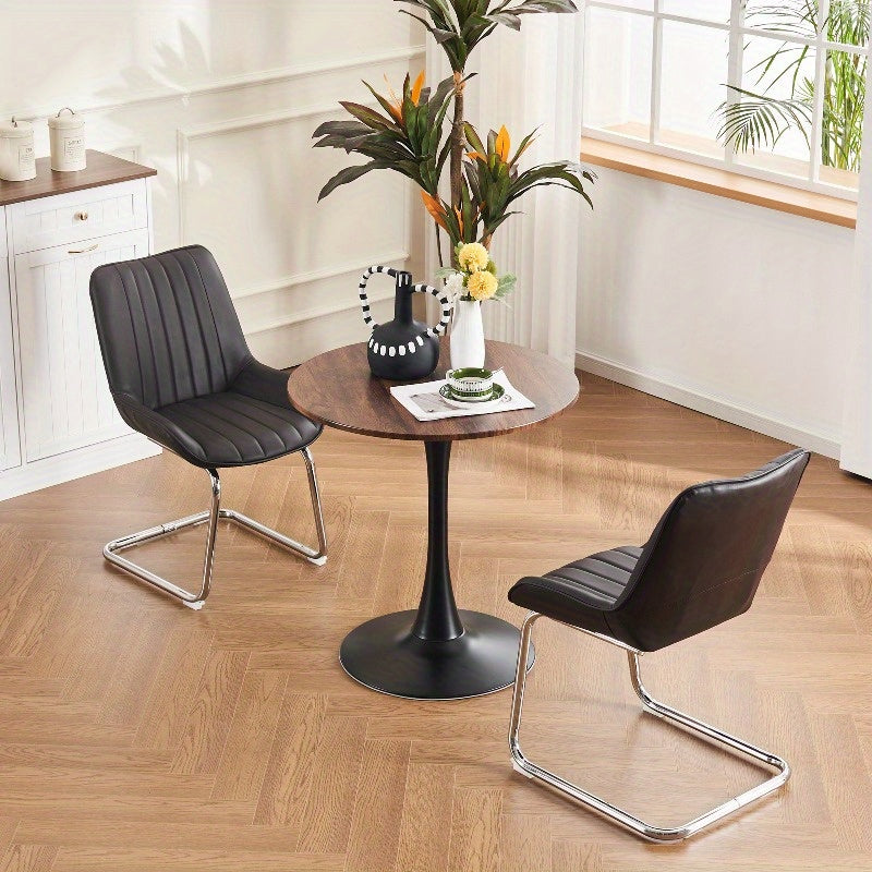 Eetkamerstoel – Stoel – Draaistoel – Armstoel – Zithoekstoel – 2-pack Rode Kunstleren Stoelen – Zachte Veerbekleding – Metalen Stevig Frame