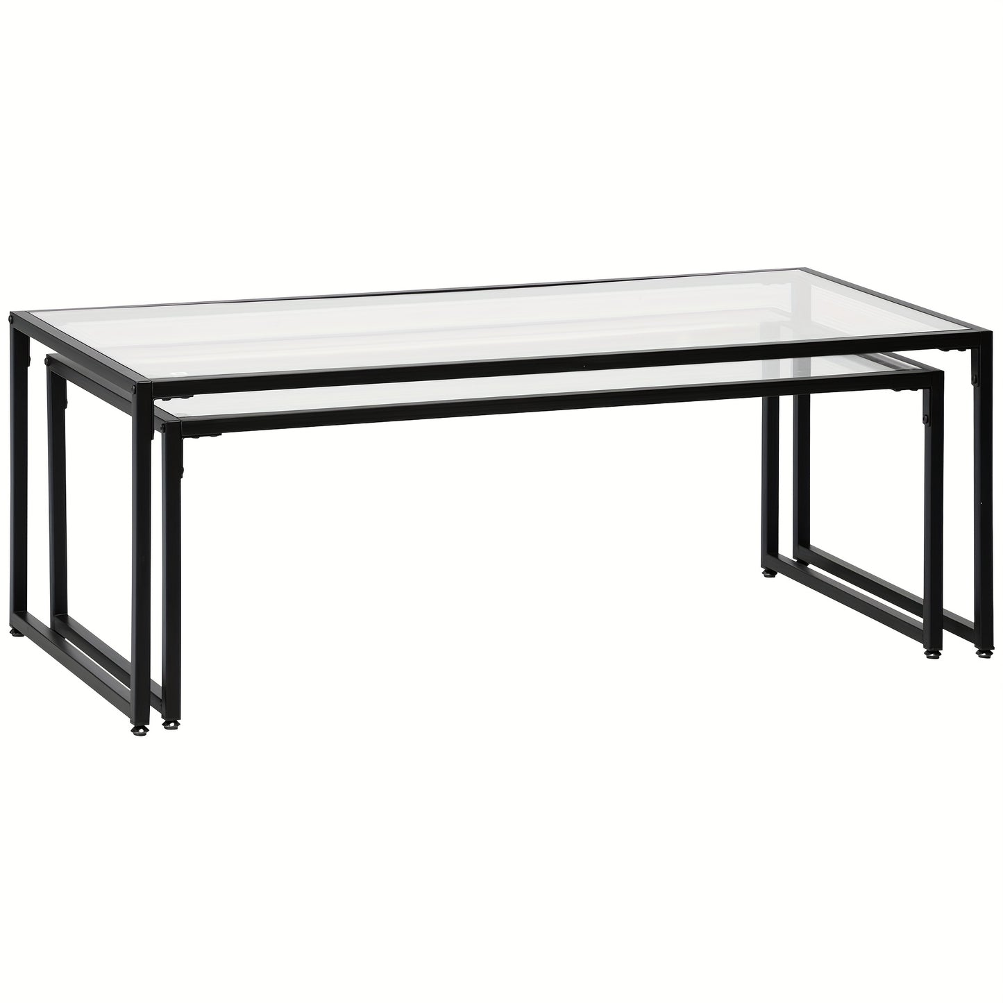 Salontafel Set – Bijzettafel – Glazen Tafel – Sofa Tafel – Woonkamertafel – Zwart Stalen Frame – Ruimtebesparend Design – Helder Glasblad