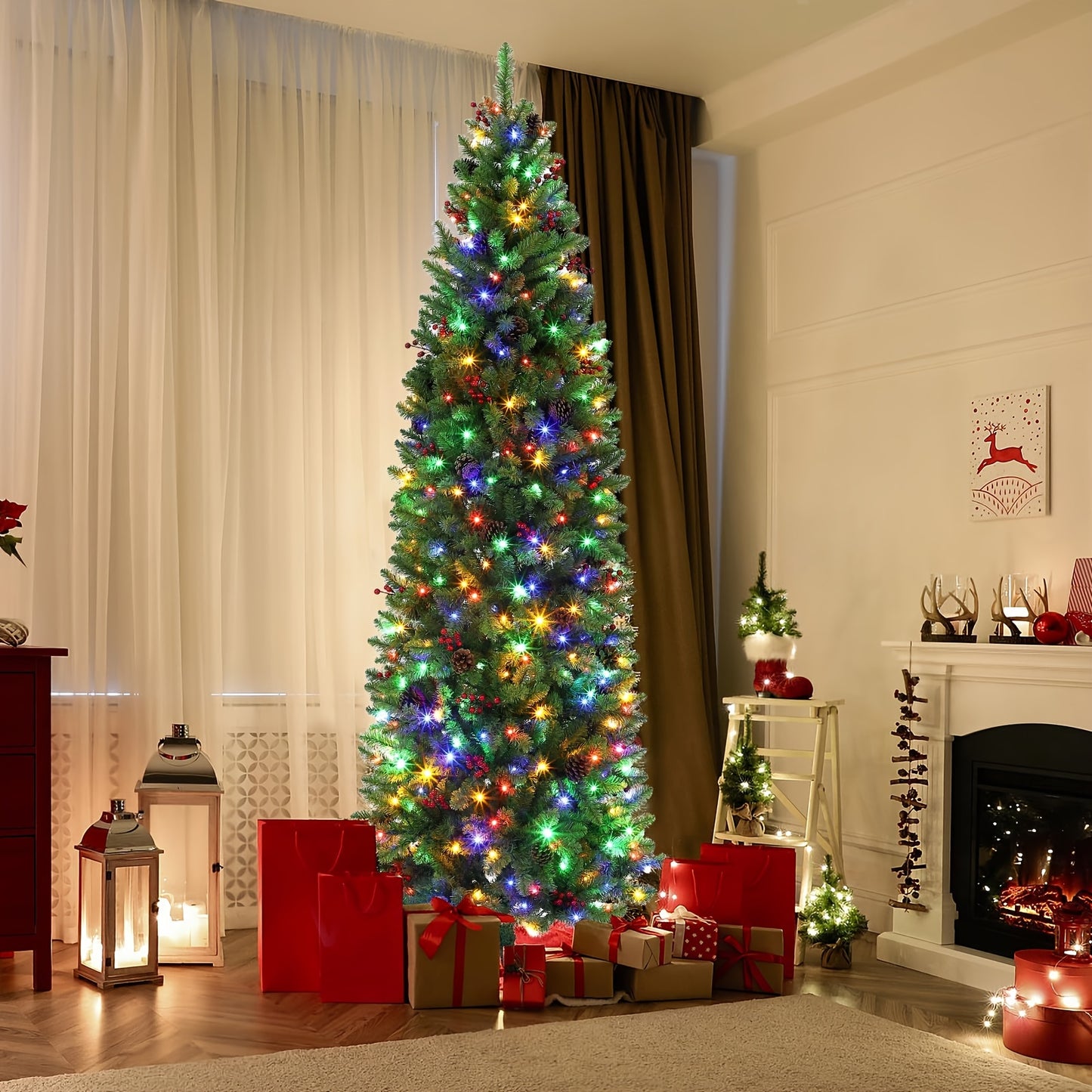 kunstkerstboom – nepkerstboom – kunstboom – kerstversiering – kerstdecoratie – 230 cm groot – 9 lichtstanden met warm wit en multicolor LEDs