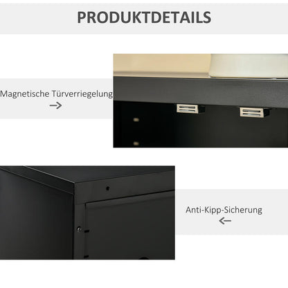 Metalen Opbergkast – Stalen Kast – Documentenkast – Archiefkast – Opbergkast Kantoor – Verstelbare Plank – Dubbele Magneetschuifdeuren – 75x33x110 cm – Zwart