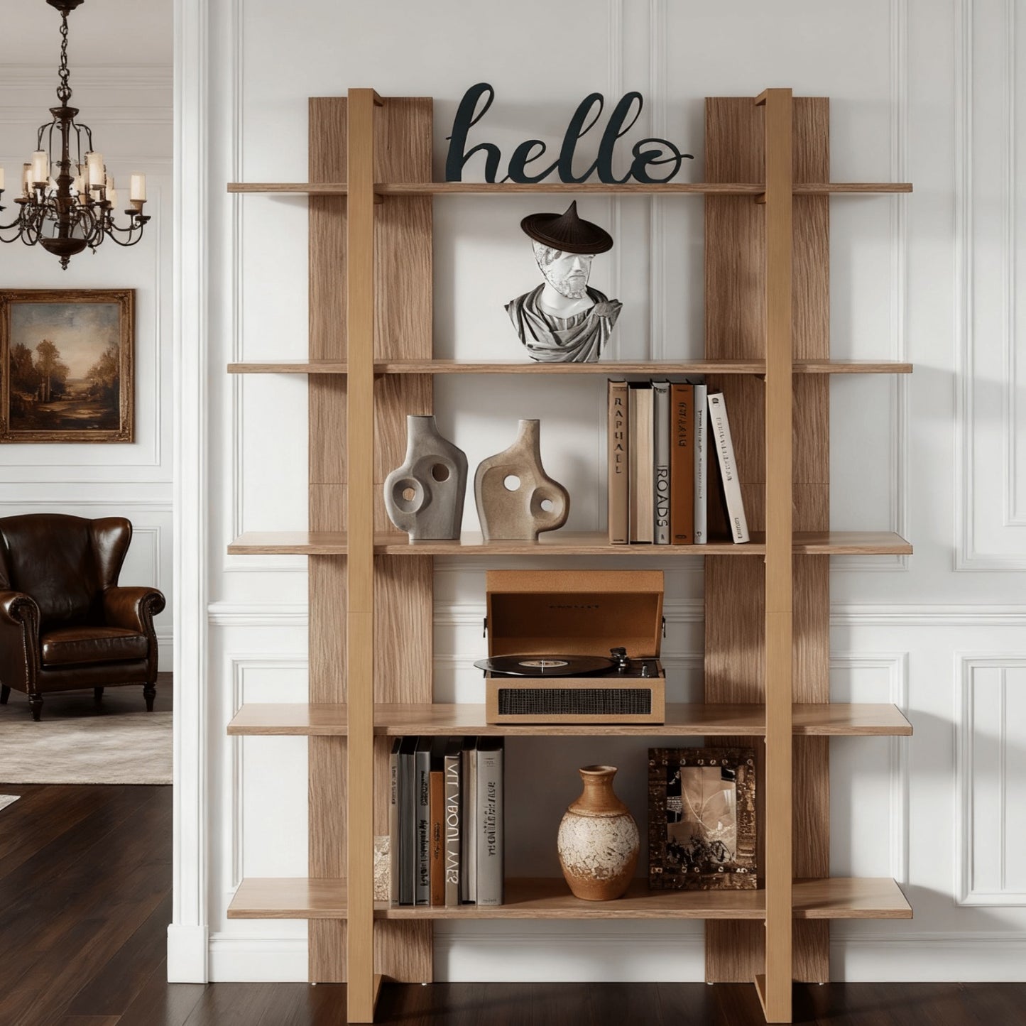Open Boekenkast – Boekrek – Boekenplank – Boekstelling – Boekmeubel – Retro Bruin Zwart – 5 Planken – Stevig Metalen Frame