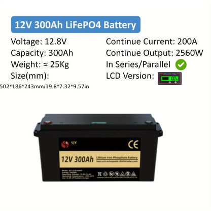 Lithium-ijzerfosfaat Accu – LiFePO4 Batterij – Solar Accu – Boot Accu – Marine Batterij – 12V 300Ah – 100A BMS Ingebouwd – LCD Display