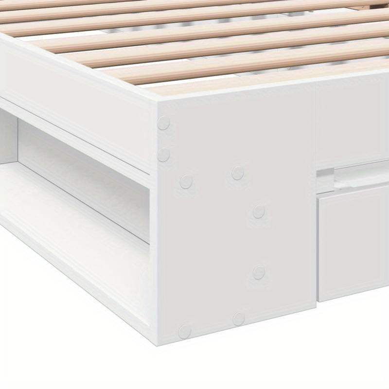 White Bed Frame with Drawer, 100X200 Cm, Made of Multilayer Wood, Removable And Sturdy.