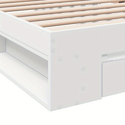 White Bed Frame with Drawer, 100X200 Cm, Made of Multilayer Wood, Removable And Sturdy.
