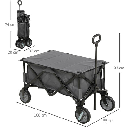 Transportwagen – Opvouwbare Bolderkar – Vervoerswagen – Strandwagen – Tuinwagen – 4 Wielen Met Rem – Verstelbare Telescopische Handgreep – Donkergrijs – 125 Liter Inhoud – Max 100 kg Belastbaar