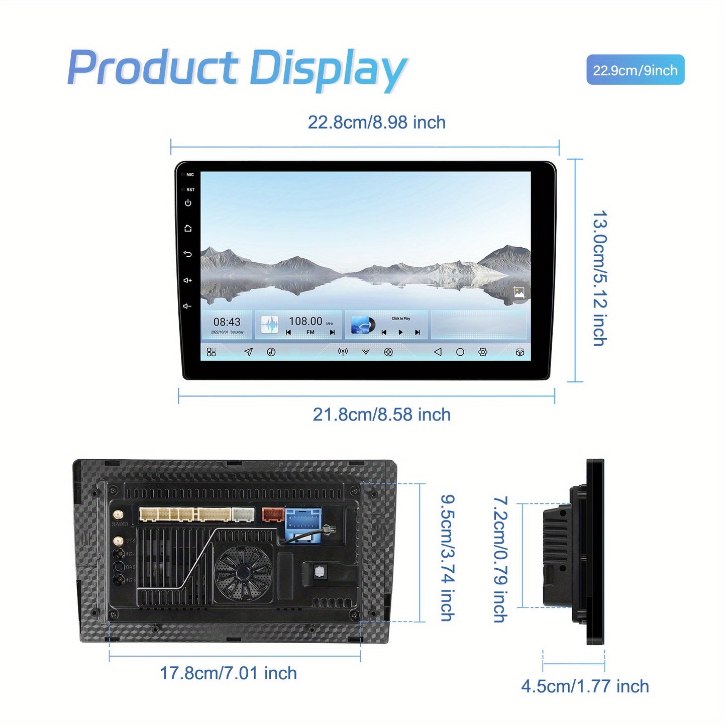 [4GB+64GB] Android 15.0 Double Din Car Stereo with Wireless CarPlay, Android Auto, GPS Navigation, 22.86cm IPS Touchscreen, Quad-Core Processor, Built-in DSP, Wireless, for Cars, Trucks, SUVs - Aftermarket Automotive Head Uni