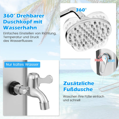 Buitendouche – Tuindouche – Zonnedouche – Zwembaddouche – Solar Douche – 60 Liter Inhoud – 360° Draaibare Douchekop – Inclusief Beschermhoes – Zwart/Zilver – Hoogte 227 cm