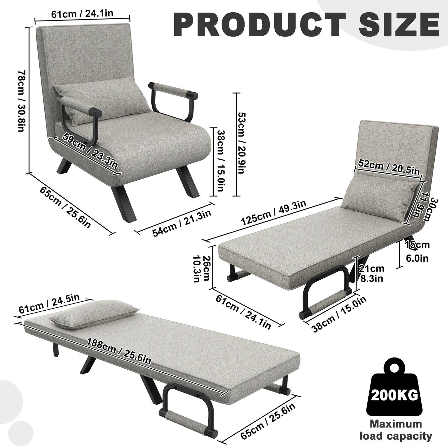 3-in-1 Slaapstoel – Slaapstoel – Sofa Bed – Slaapfauteuil – Opvouwbare Stoel – Donkergrijs – Verstelbare Rugleuning – Comfortabele Foamvulling