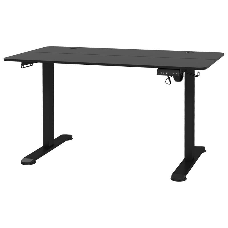 Hoog-laag bureau – Verstelbaar bureau – Zit-sta bureau – Computerbureau – Werkplek bureau – Handmatig verstelbaar – Houten blad 140x70 cm – Strak zwart design