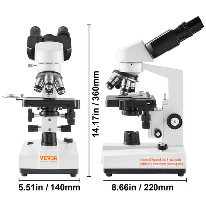 Microscoop – Binoculair – Laboratoriummicroscoop – Biologische Microscoop – Compound Microscoop – 40x-2500x Vergroting – Tweelaags Mechanisch Preparaattafeltje