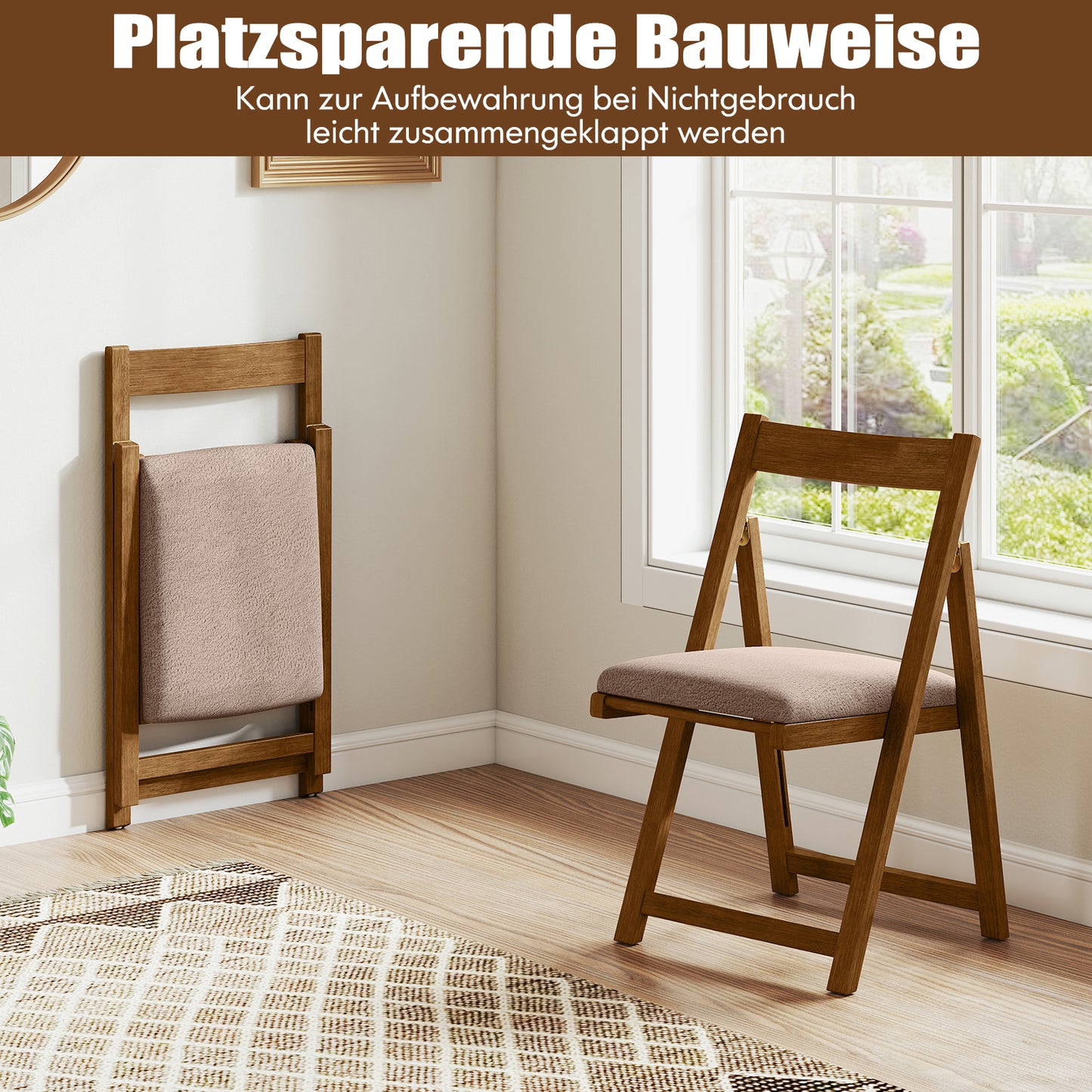 Inklapbare Stoelen Set – Opvouwbare Stoelen – Eetkamerstoelen – Klapstoelen – Extra Zitplaatsen – Stevig Houten Frame – Comfortabele Gevoerde Zitting
