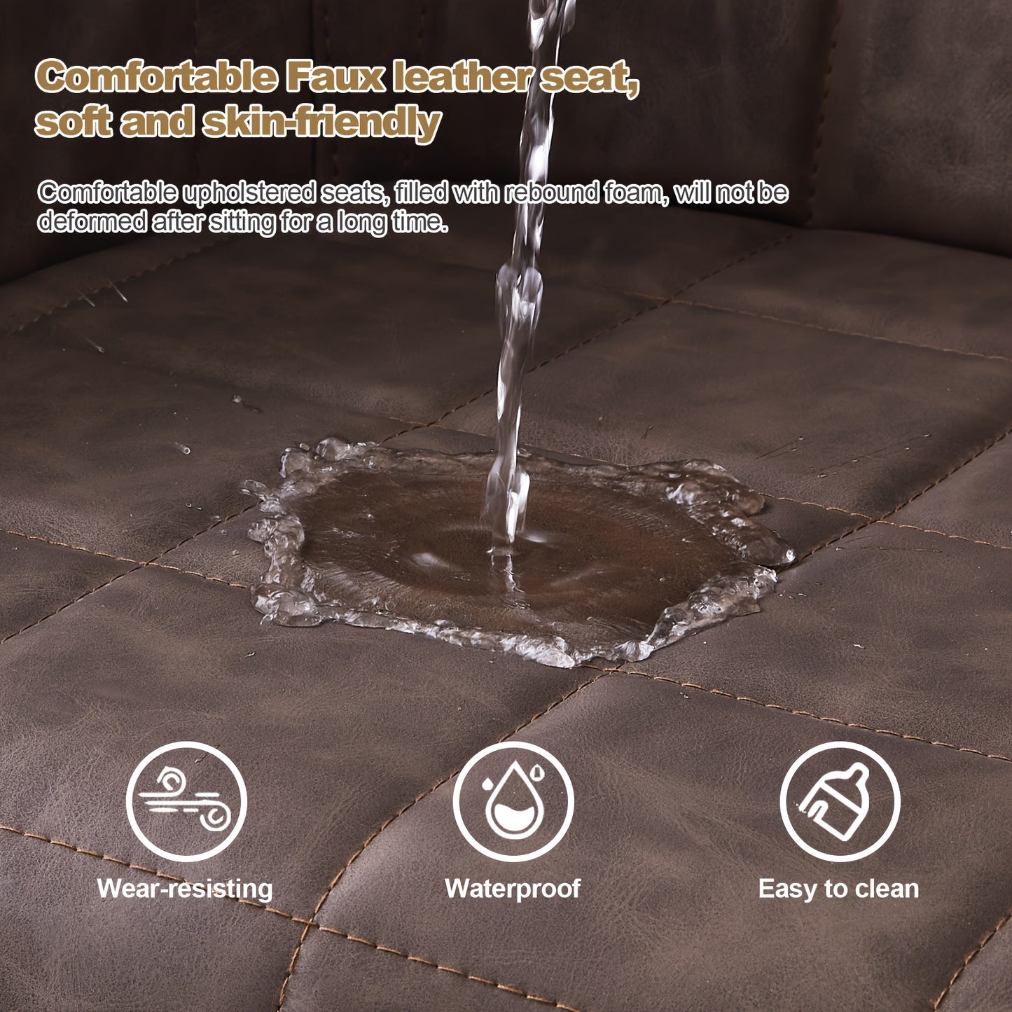 Eetkamerstoel – Stoel Met Armleuningen – Accentstoel – Loungestoel – Kunstleren Stoel Bruin – Gevuld Met Memory Foam – Met Metalen Frame