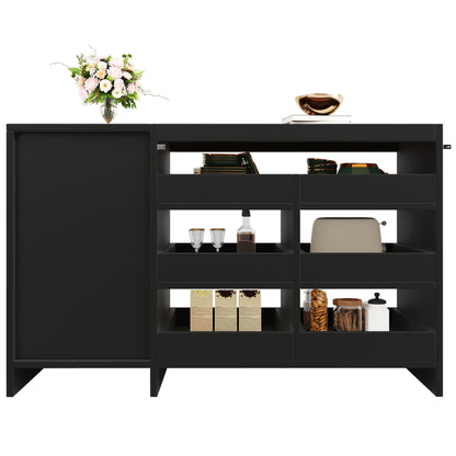 Dressoir – Buffet – Opbergkast – Kast – Meubel – Zwart – 6 Ruime Lades – Uniek Hollow-Deurontwerp