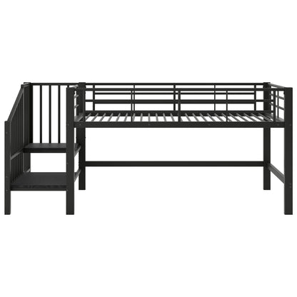 Hoogslaper – Bedframe – Mid-hoogslaper – Stapelbed – Kinderbed – 90x200 cm – Zwarte Opbergladder – Ruimtebesparend Design