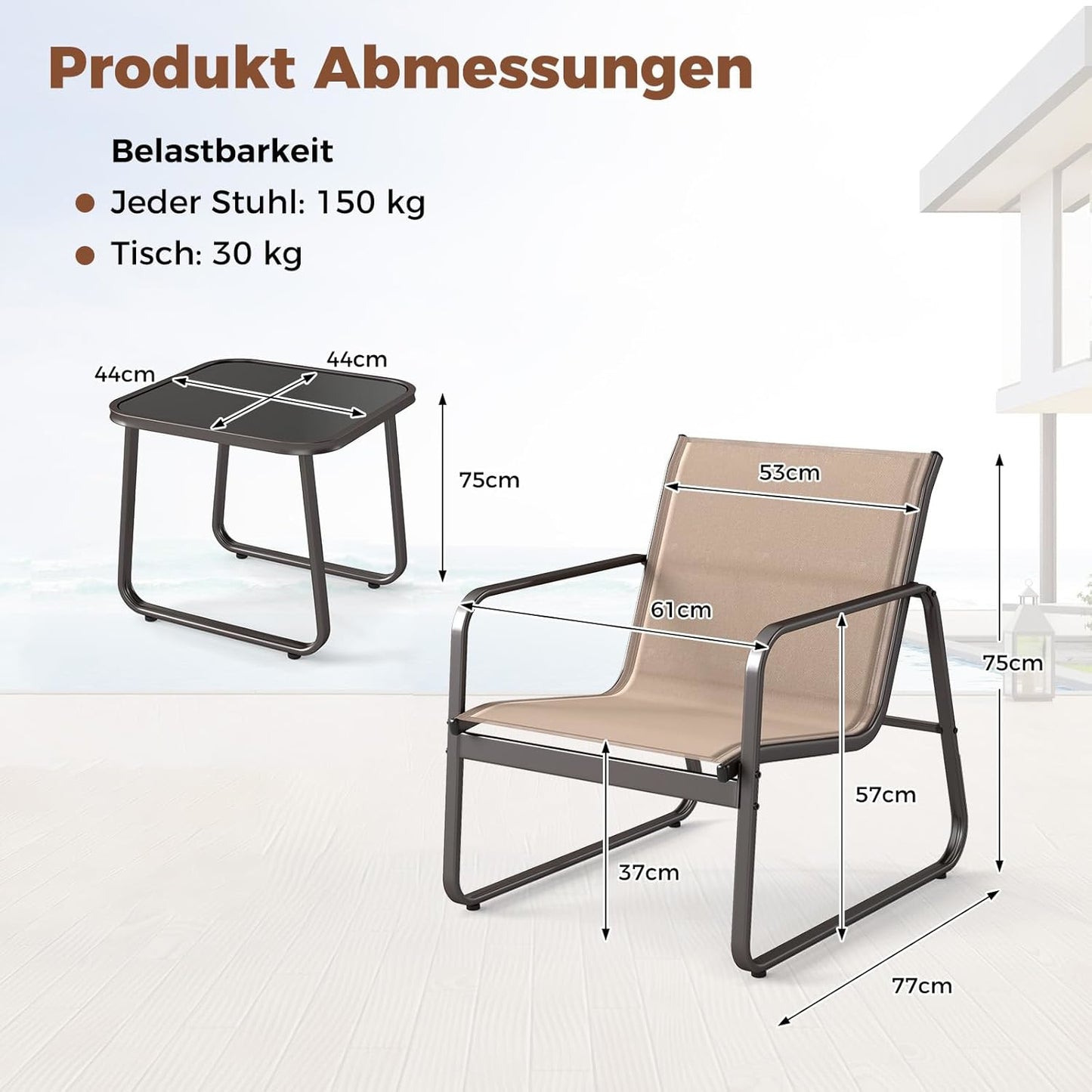 3-delige Tuinset – Bistroset – Balkonset – Terrasmeubilair – Buitenmeubels – Ademend Stof – Weerbestendig Metaal