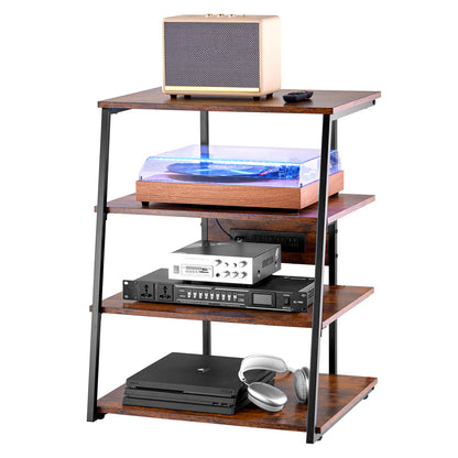 AV Media Stand – Audio Video Meubel – Tv Kast – Entertainment Rack – Multimedia Meubel – 4-Lagen Design – LED Verlichting & Ingebouwde Stopcontacten