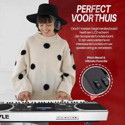 Draagbaar Elektrisch Piano – Keyboard – Digitale Piano – Toetsenbord – Muziekkeyboard – 61 Aanslaggevoelige Toetsen – Inclusief Sustainpedaal en Koptelefoon – Weerbestendige Draagtasje Grijs