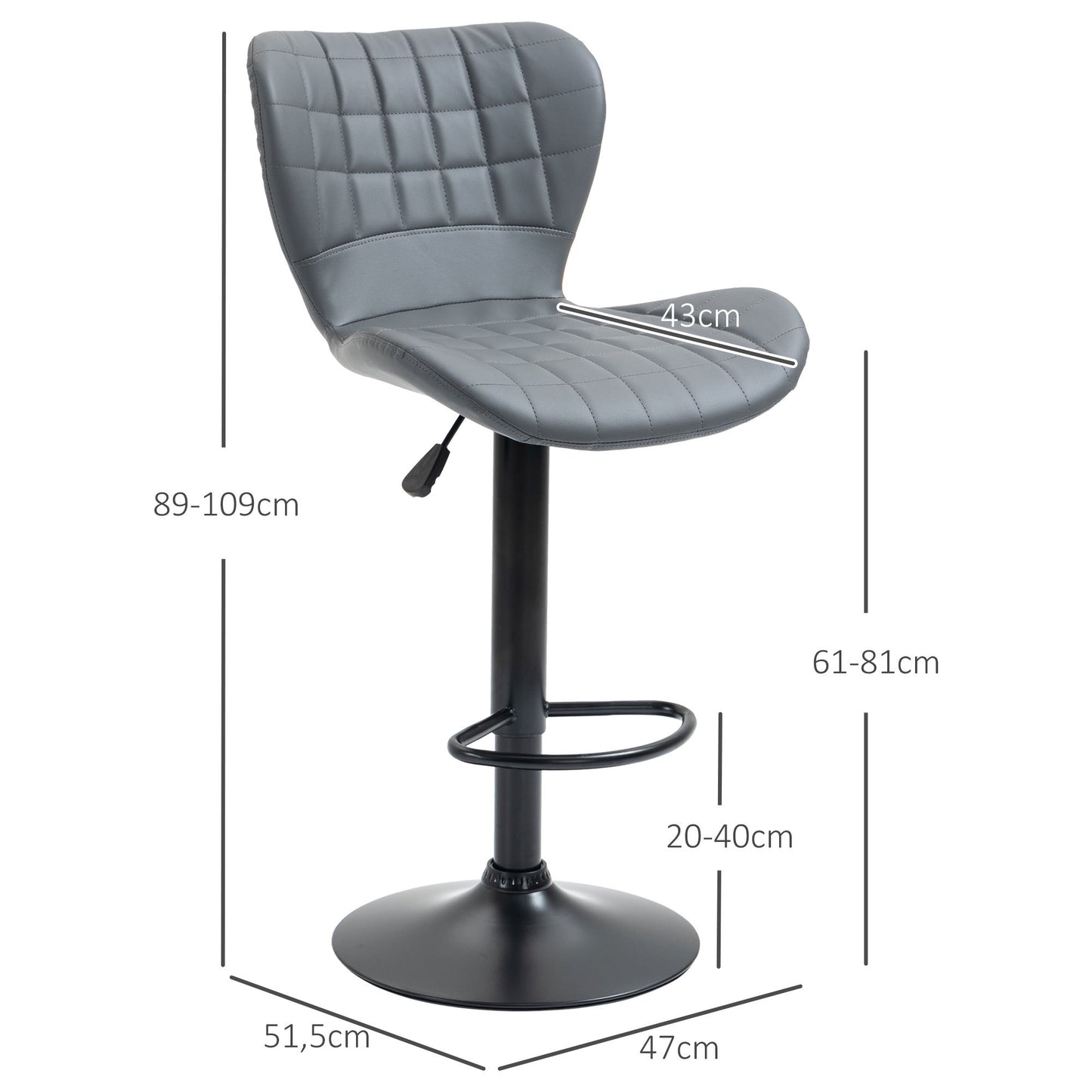 Barkrukken – Barkruk – Barstoelen – Keukenkruk – Bistrokruk – Verstelbare Hoogte – 360° Draaibaar – Kunstleer Grijs