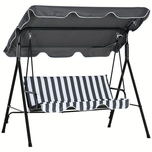 Tuinbank Schommel – Tuinschommel – Schommelbank – Tuinstoel – Buitenbank – 3-zits Met Zitkussen – Verstelbare Zonneluifel – Max 240 kg Draagkracht – 172x110x153 cm – Grijs/Wit