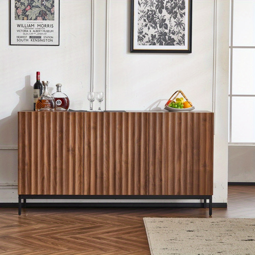 Dressoir – Opbergkast – Kast – Buffetkast – Ladekast – 150x40x80 cm – Modern Rustiek Donker Eiken – 3D Golfstructuur & Verstelbare Planken – Stevig Metalen Frame & Antikantelvoorziening