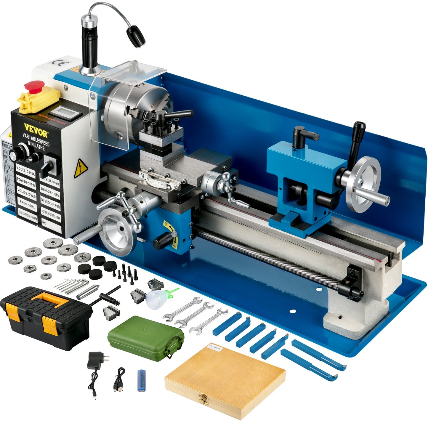 Metaaldraaibank – Mini Draaibank – Metalen Draaibank – Precisiedraaibank – Tafel Draaibank – 550W Motor – Variabele Snelheid 50-2250 RPM - Blauw