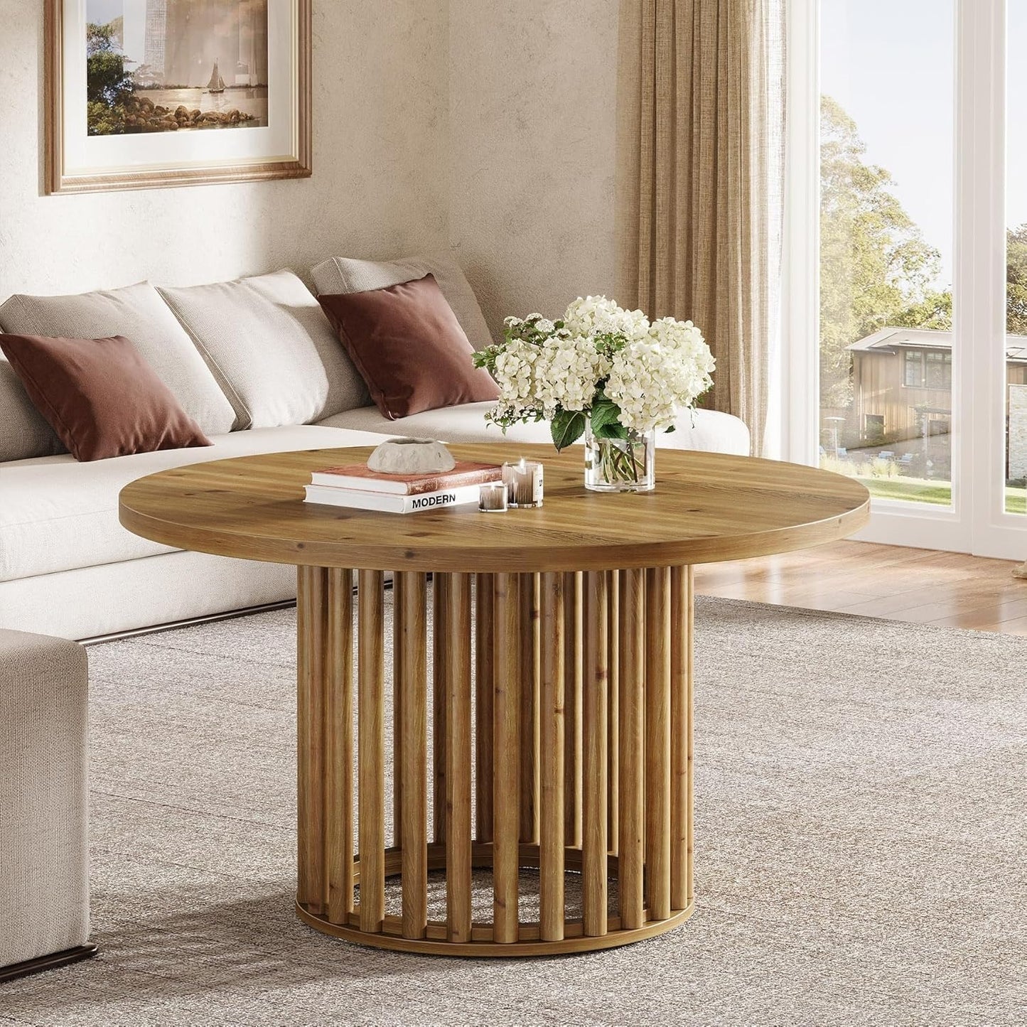 Ronde Salontafel – Bijzettafel – Koffietafel – Accenttafel – Houten Tafel – Massief Hout – 80 cm Diameter – Ruimtebesparend Ontwerp