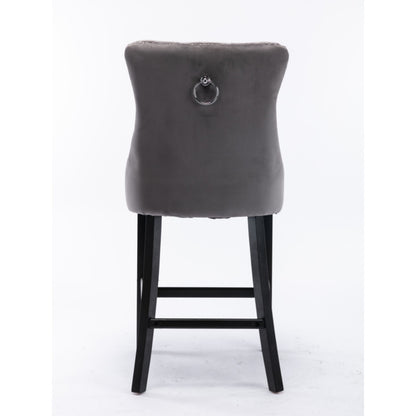 Barstoel – Barkruk – Barkrukken – Barstoelenset – Barstoelen – Grijs Velvet – Set Van 2 – Wing Back Rugleuning – Plush Gevoerd Comfort