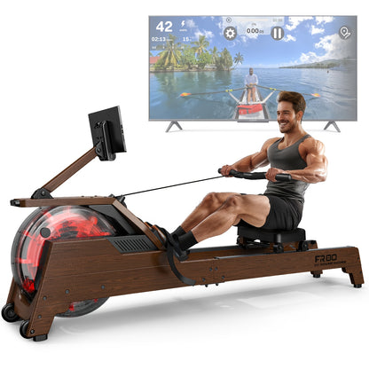 Houten Roeimachine – Waterroeier – Fitnessapparaat – Thuis Gym – Roeitrainer – 90° Upright Tank – Draadloze Monitor – Max Hoogte 200cm – Zwarte Kleur