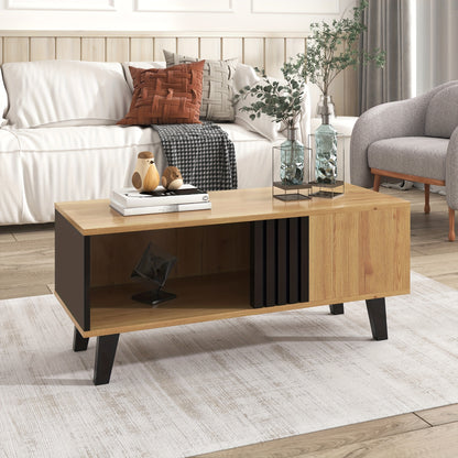 Salontafel – Koffietafel – Bijzettafel – Houten Tafel – Woonkamertafel – Bruin – Hardhout Met Glas – Ruime Lade – Compact Ontwerp